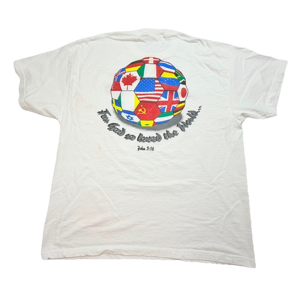 Vintage Delta‎ Pro Weight John 3:16 World Soccer Flags T-Shirt XL USA Made